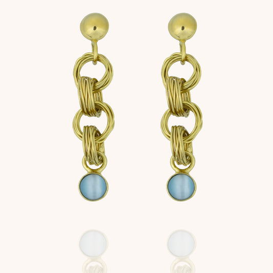 Physis gold vermeil dangle earrings with sky blue cats eye